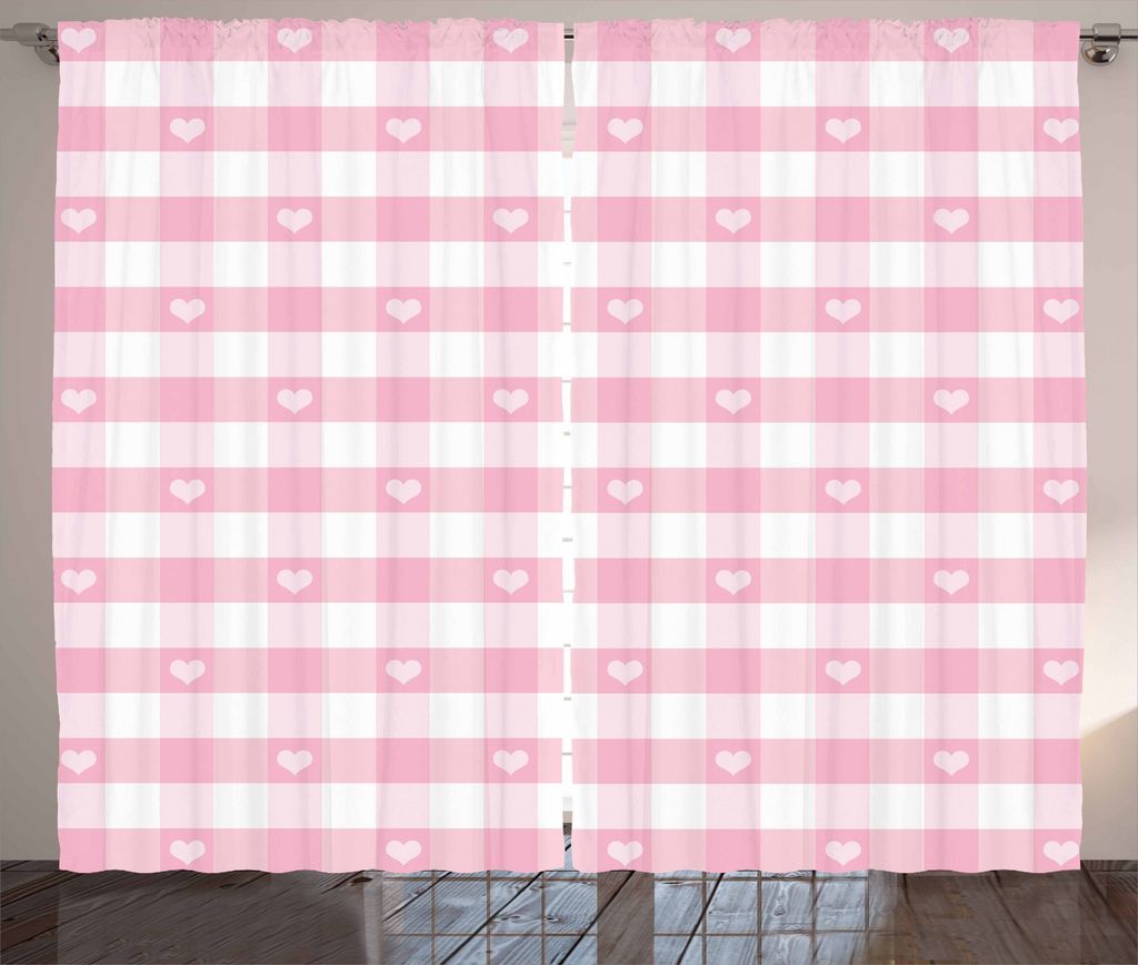 ABAKUHAUS Kariert Rustikaler Vorhang, Romantische süße Kinder, Wohnzimmer Universalband Gardinen mit Schlaufen und Haken, 280 x 225 cm, Baby Pink...