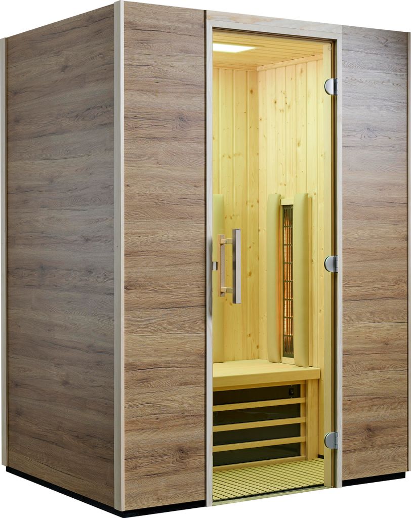Infraworld Infrarotkabine TrioSol Basel 145 Eiche Nachbildung 145x115cm mit 2 ABC-Strahler Salzverdampfer
