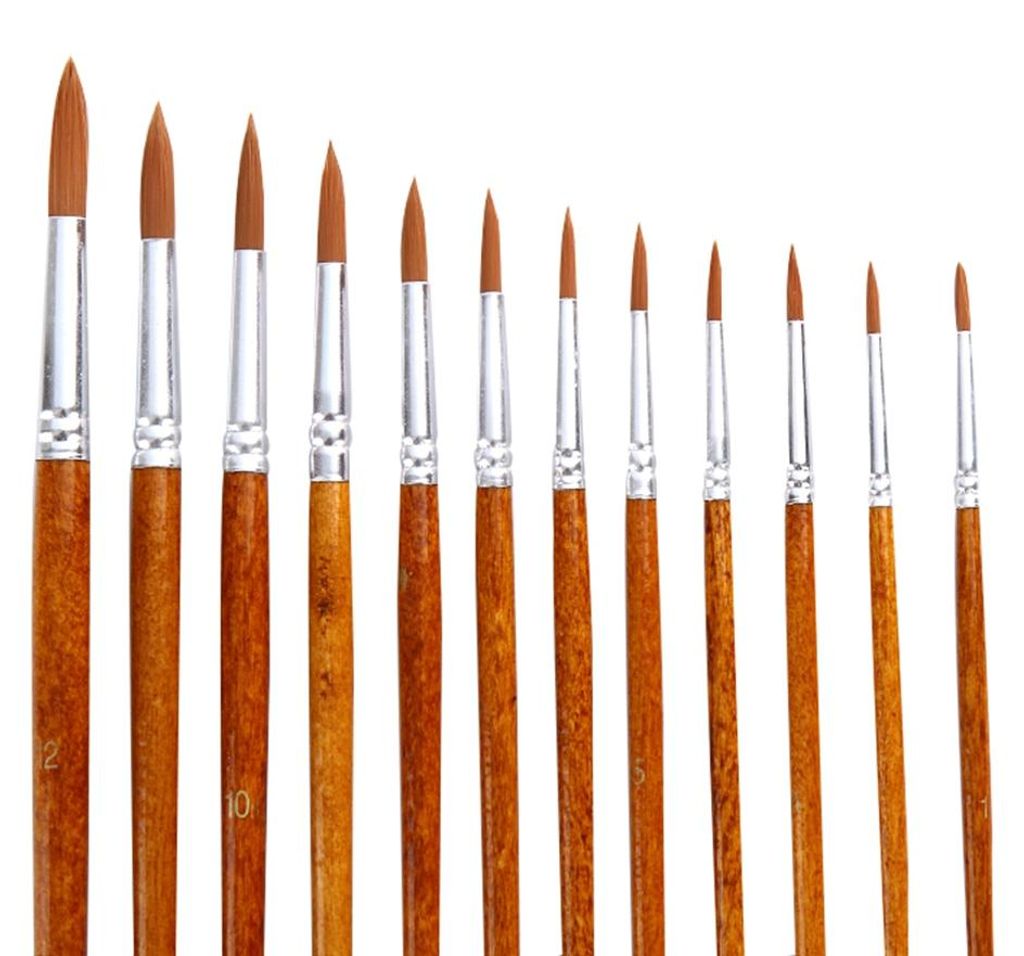 12-teiliges Set Gouache-Pinsel mit Holzgriff und Nylonborsten, Aquarell- und ölmalpinsel-Set