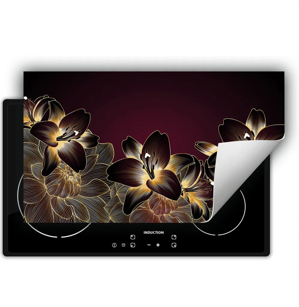 DarHaus Piastra di copertura per fornelli 90x52 cm Tappetino antiscivolo Roll-up, Orchidea - Fiori