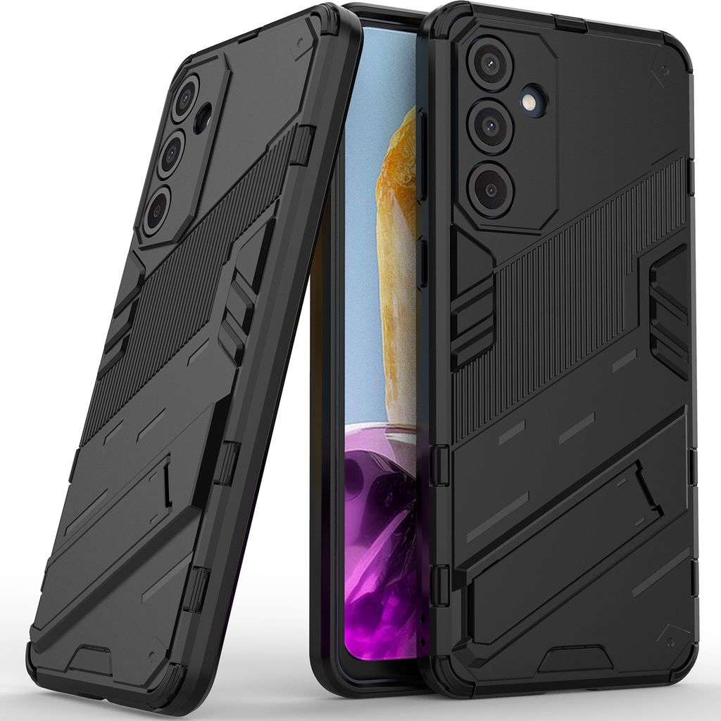 Armor Hülle für Samsung Galaxy M55 Hybrid PC TPU Bumper Stoßfestes Schutzhülle mit Standfunktion Schwarz