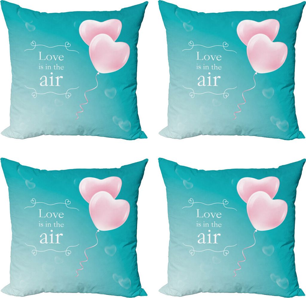ABAKUHAUS Valentinstag Kissenbezug Set (4 Stück), Herz-Ballon, Moderner Doppelseitiger Digitaldruck, 60 cm x 60 cm, Dunkler Seafoam Pale Pink