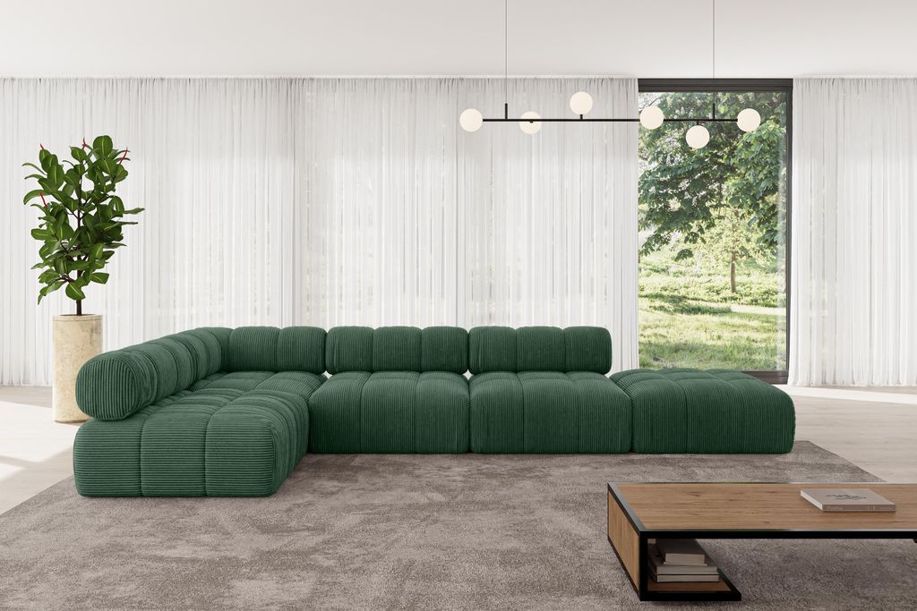 ALTDECOR Modulares Sofa Ecksofa in L-Form - Favio-L2 - 380x190x70 cm Grün universal, links/rechts Corner modular Sofa Eckcouch Couch Wohnlandschaf...