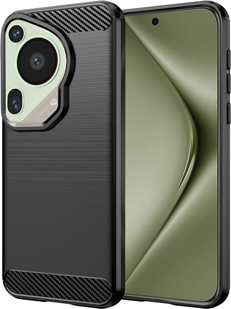 Techsuit Carbon Silicone Back Cover Hülle für Huawei Pura 70 Ultra - Schwarz