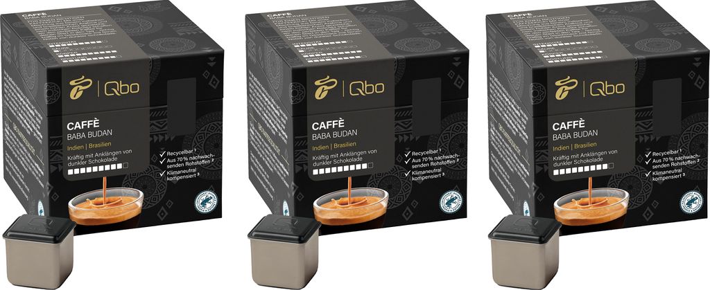 Tchibo Qbo Caffè Baba Budan Premium Kaffeekapseln, 81 Stück - 3x27 Kapseln (Caffè, Intensität 09/10, kräftig, Noten dunkler Schokolade), nachh...
