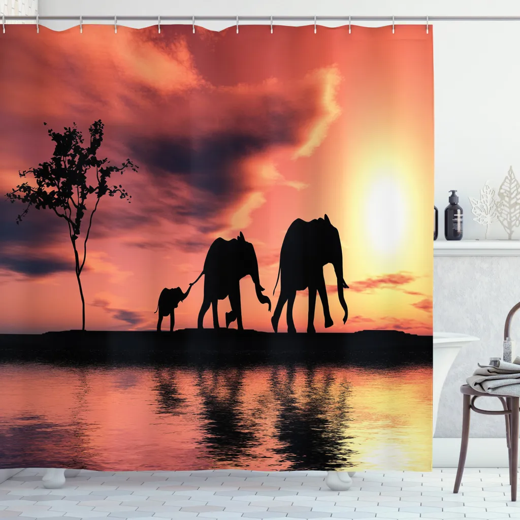 Rideau de Douche Anti-Moisissure Safari Animaux 175x240cm Antibactérien