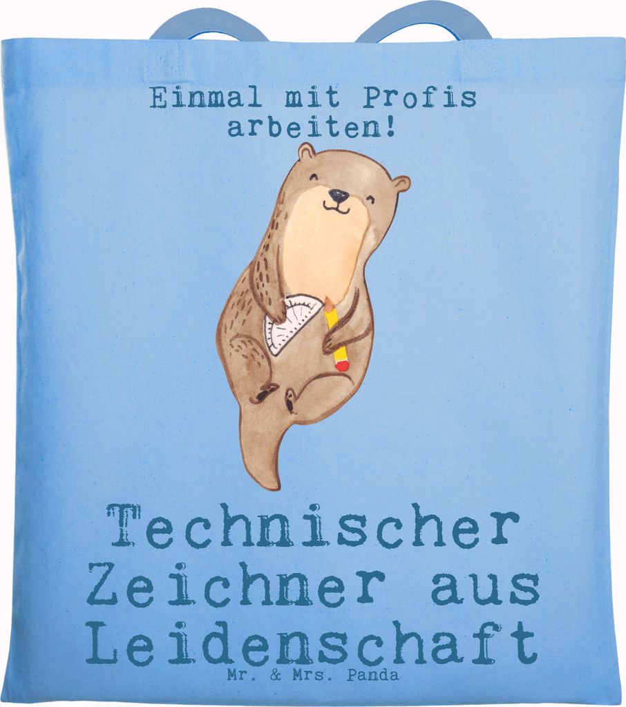 Mr. & Mrs. Panda Einkaufstasche Technischer Zeichner Leidenschaft - Sky Blue - Geschenk, Schultasche, Tasche, festival, Jutebeutel, Tote Bag