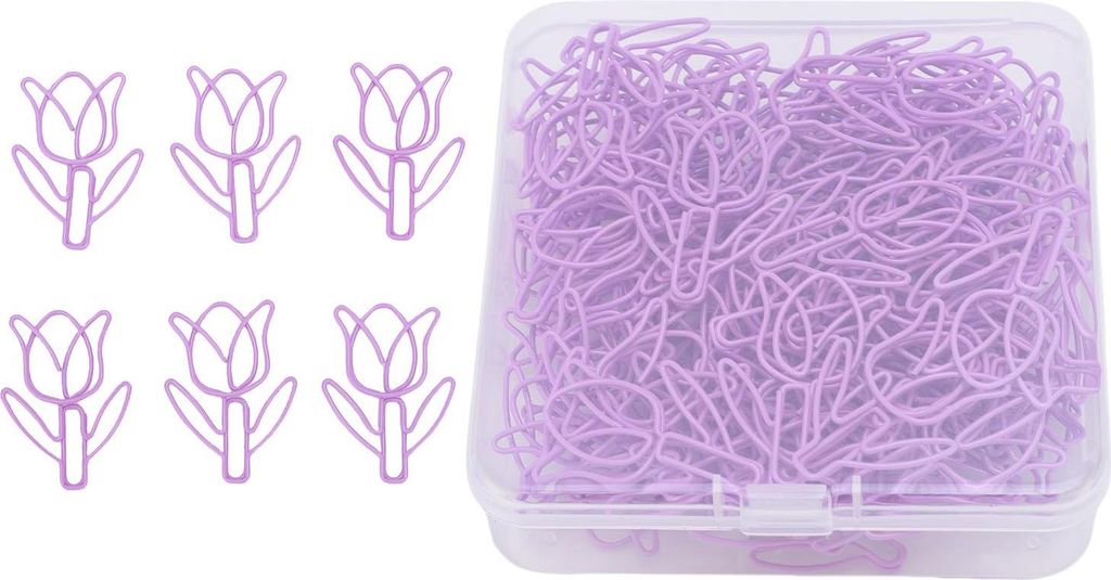 80pcs Blütenförmige Papierklammern Bulk Minifarbene Lesezeichen Klemme mit transparenten Box -Schule lila lila