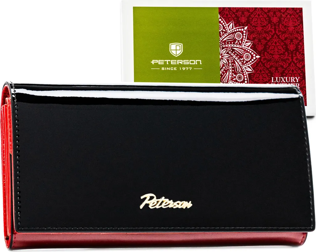Portafoglio RFID Peterson Donna in Pelle Nera Rossa 17x10 cm