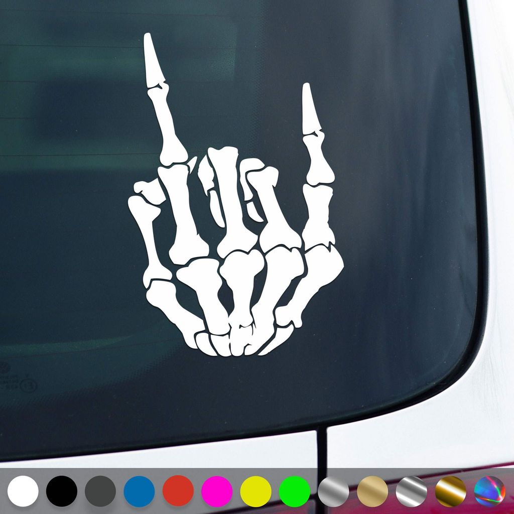 PantherPixel Skelett Hand Aufkleber Rock Heavy Metal Pommesgabel Sticker Auto Geschenkidee Farbe Weiss