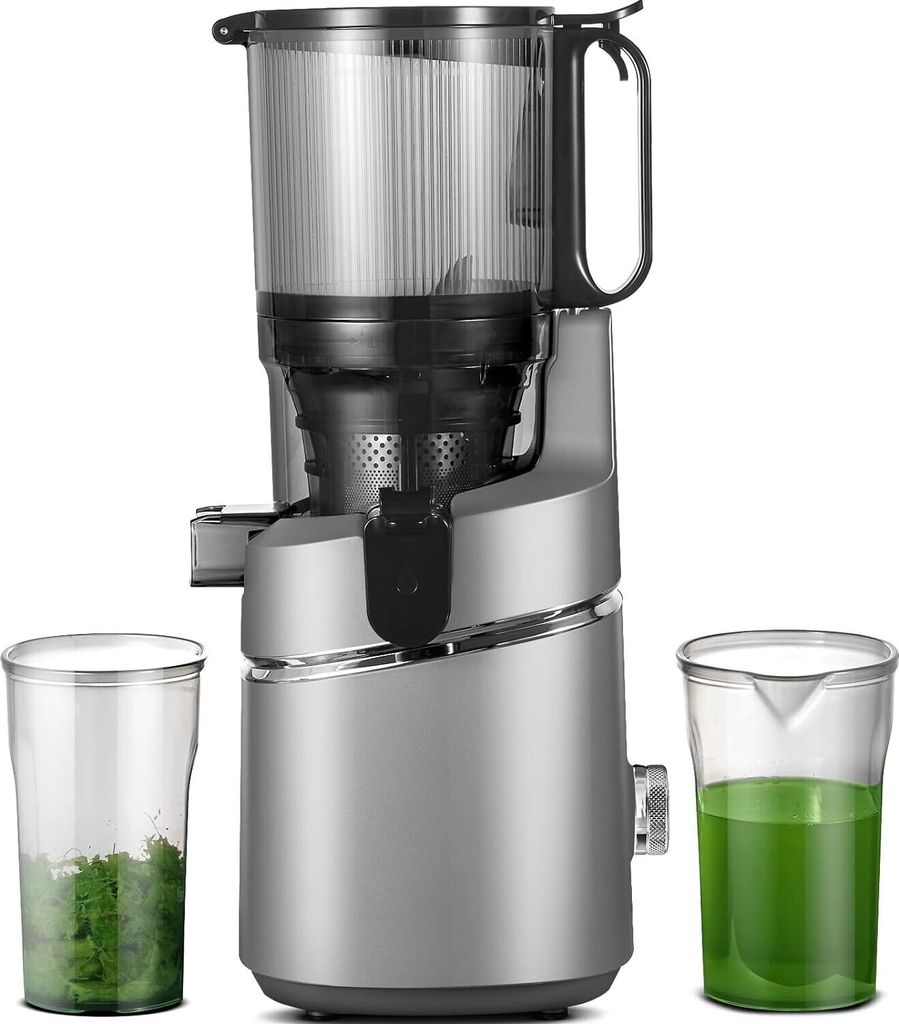 AMZCHEF Entsafter 250W, 135MM Öffnung, 1,8L Entsafter für Gemüse und Obst, Entsafter Slow Juicer mit Dreifachem Filter, Grau