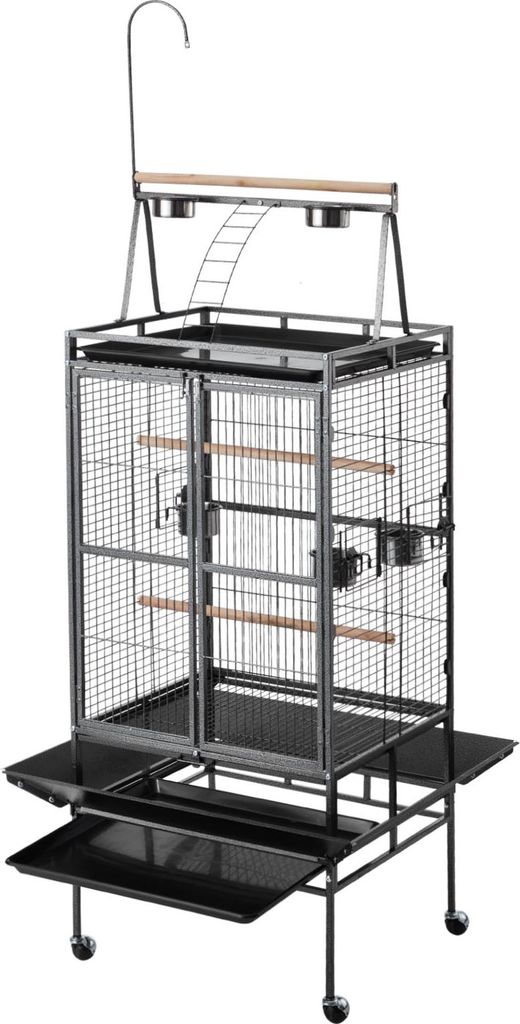 SucceBuy Großer Vogelkäfig aus Schmiedeeisen, 830x790x2100 mm, mit offener Oberseite, Sitzstangen, herausnehmbarer Schale und Futternäpfen aus K...