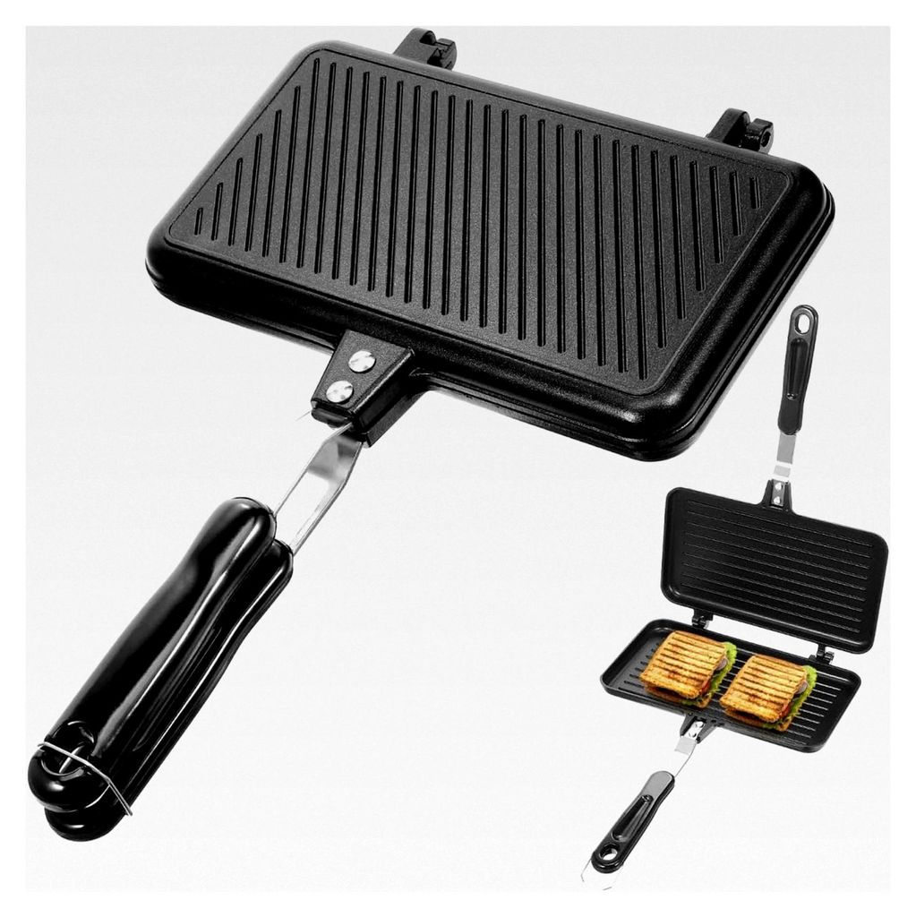 Doppelseitige Antihaft-Sandwich-Backform 13,98 x 9,45 x 1,18 Zoll mit ergonomischem Griff für Gasherde, Camping, Frühstück, Toast und Bratpfanne