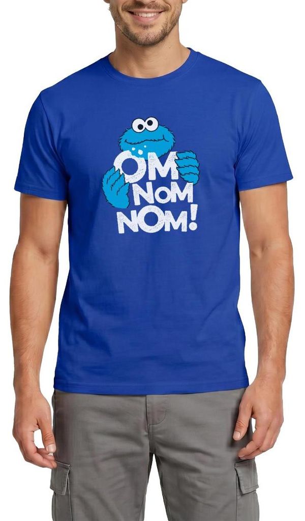 Spreadshirt Sesamstraße Krümelmonster Om Nom Nom Männer T-Shirt, XL, Dunkelblau