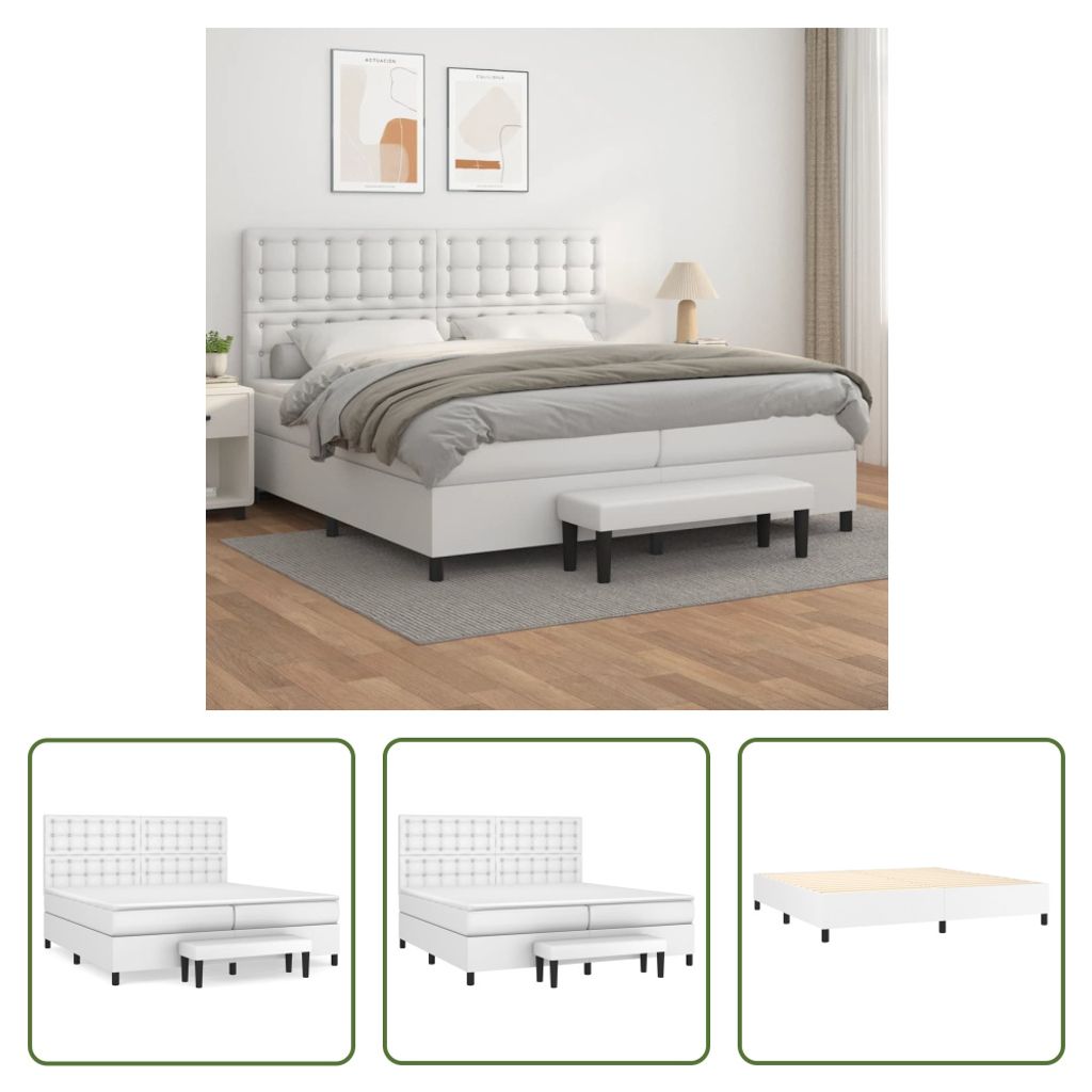 The Living Store Boxspringbett mit Matratze Weiß 200x200 cm Kunstleder
