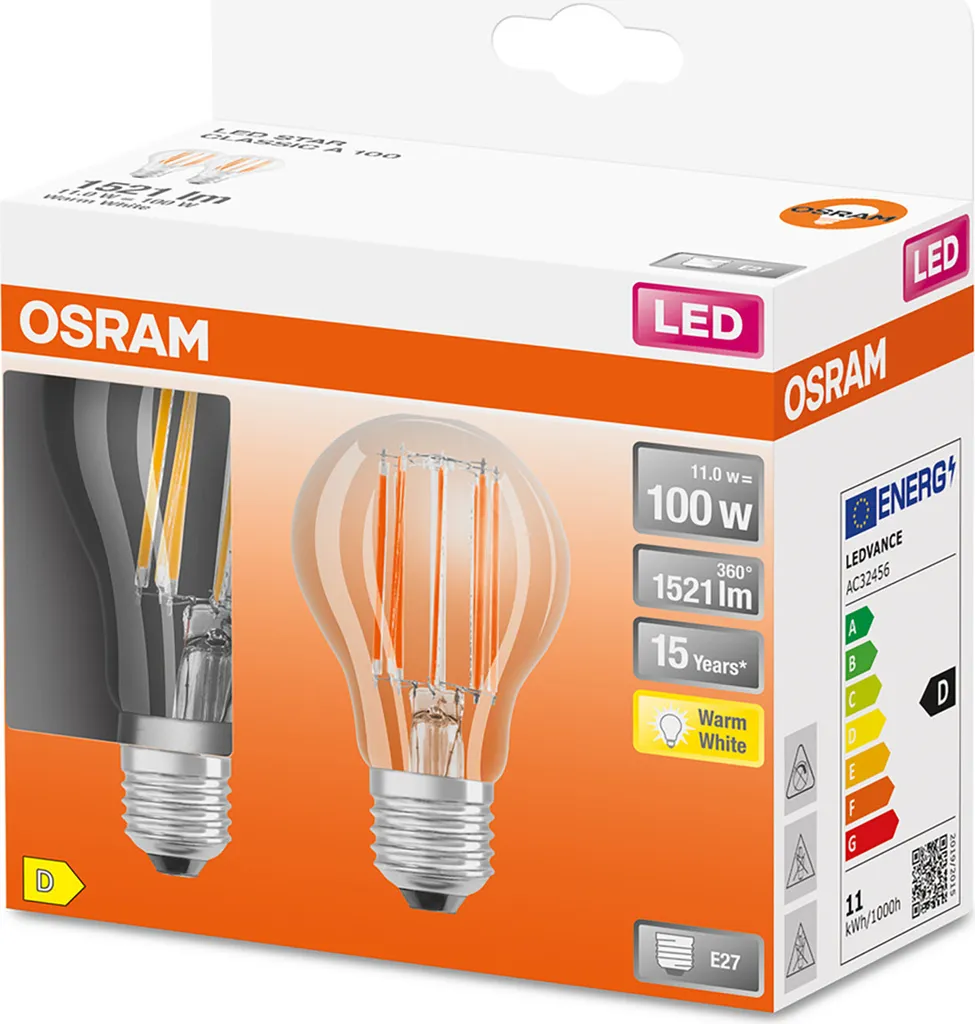 Ampoules LED E27 Verre Clair Osram Standard Forme Classique Pack de 2