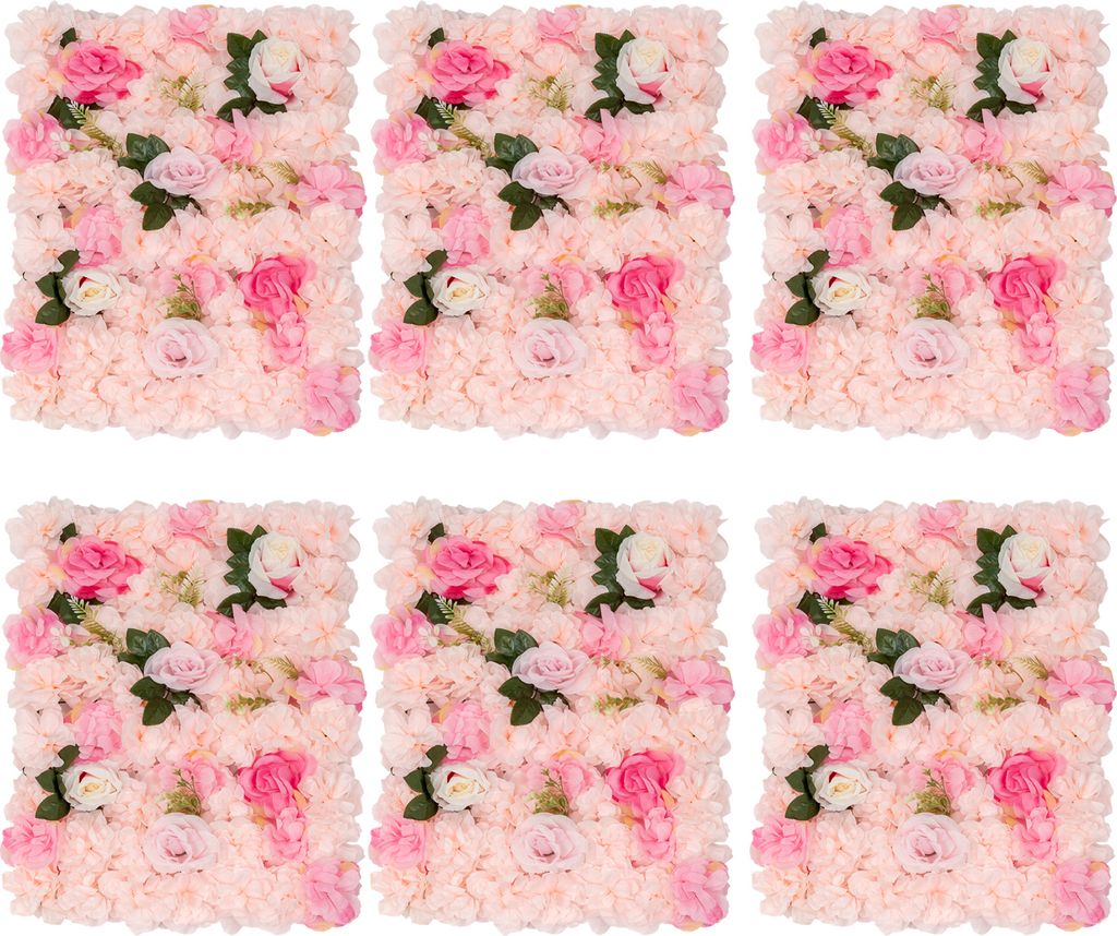 Six artificial flower wall panels arranged in a grid.