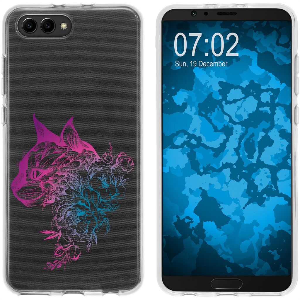 PhoneNatic Case kompatibel mit Huawei Honor View 10 Silikon-Hülle Floral Katze M2-6