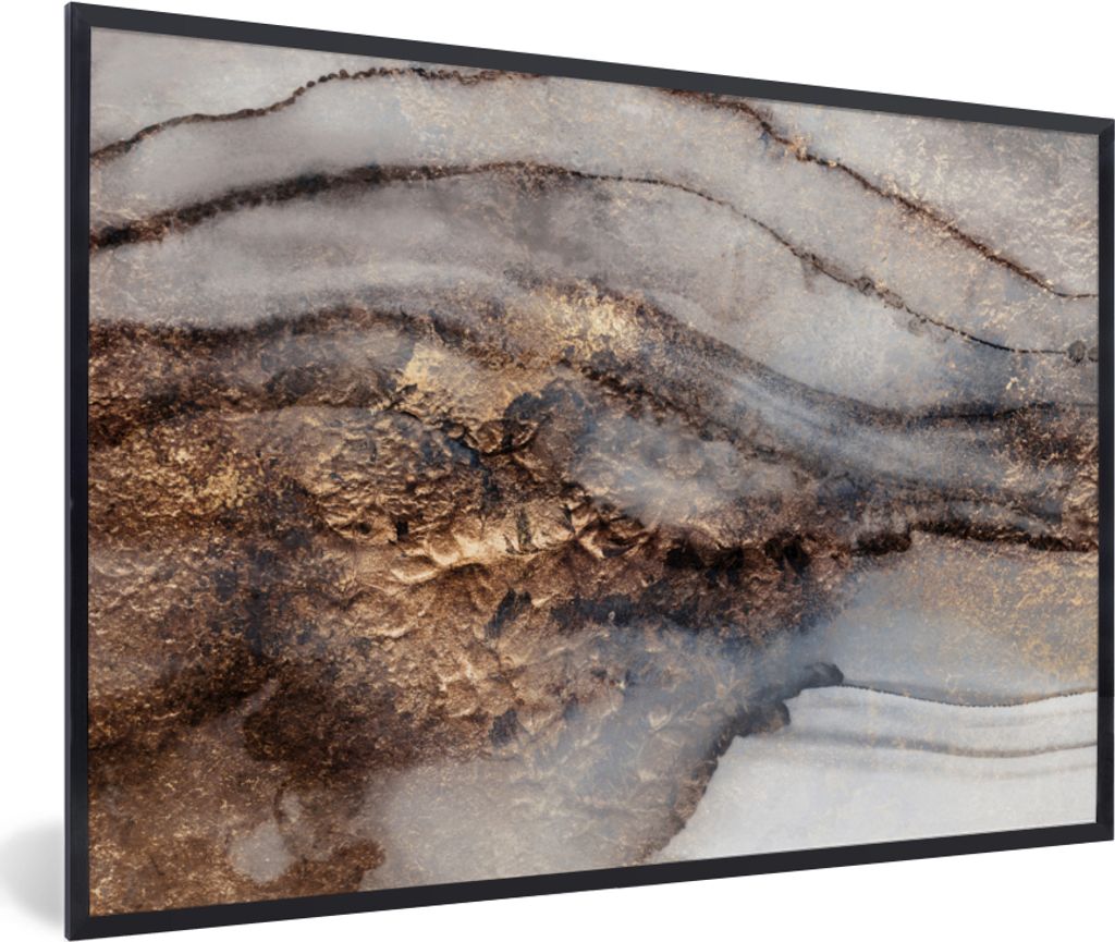 MuchoWow Gerahmtes Poster Sturm - Gold - Abstrakt 60x40 cm - Poster mit Schwarzem Bilderrahmen Wandposter Rahmen Foto Bilder - Printing - Wanddek...