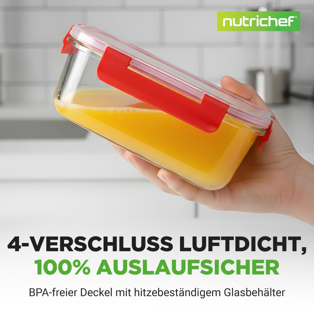 NutriChef Vorratsdosen Glas Set Rot – 12 Glasbehälter mit