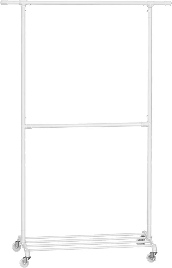 Porte-manteau à roulettes blanc double barre de suspension haute capacité
