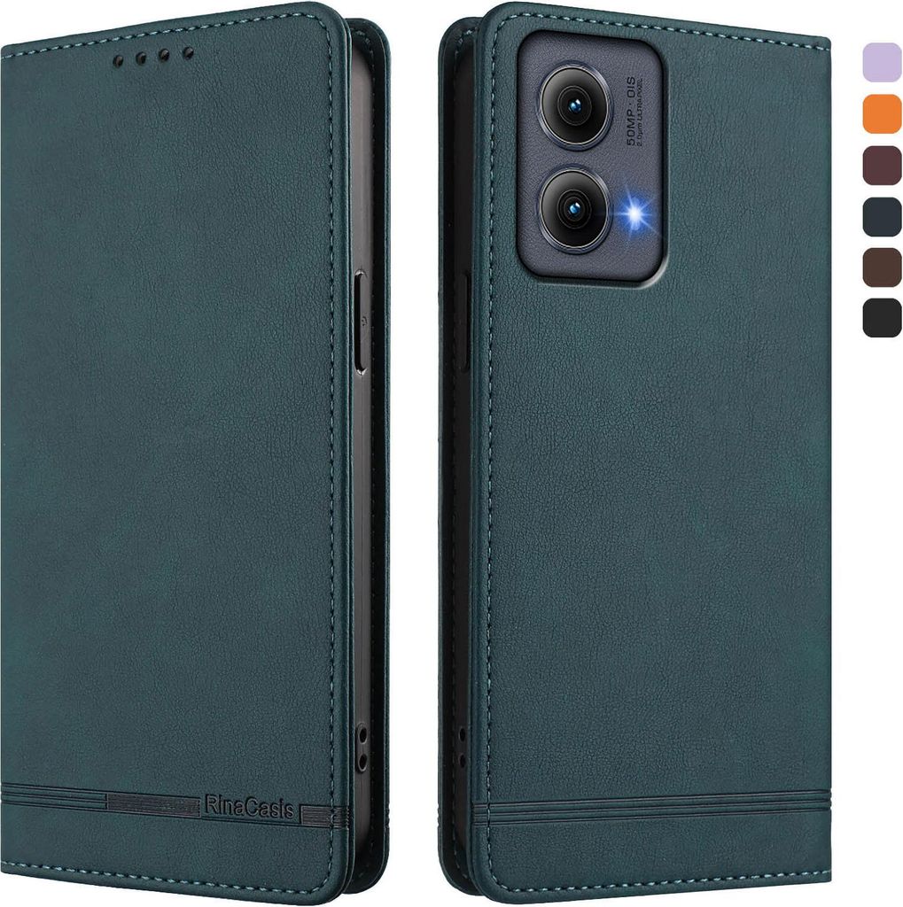Hülle für Motorola Edge 2024, Retro Kunstleder Ständer Klapphülle mit Kartenfächer und Magnetische Grün