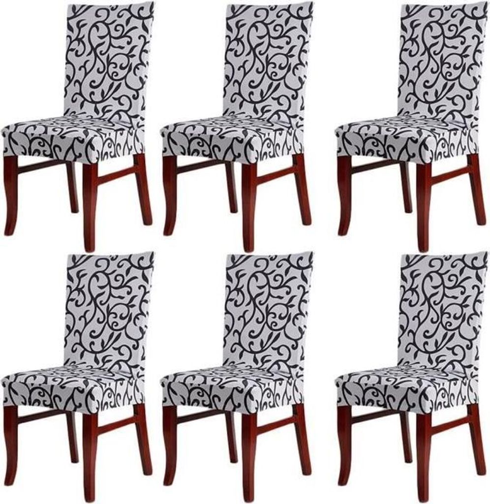 Set mit 6 Universal-Stuhlhussen – Stretch – Bedruckt