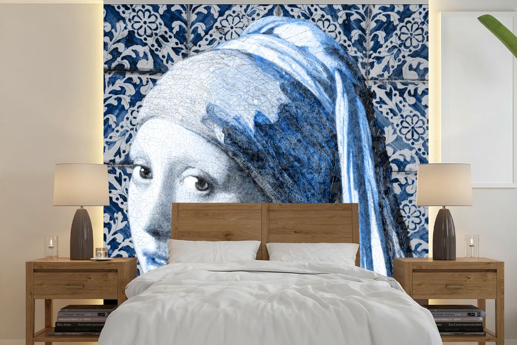 MuchoWow Fototapete für Wohnzimmer oder Schlafzimmer Wandtapete Vinyl Motivtapete Mädchen mit Perlenohrring - Johannes Vermeer - Delfter Blau -...