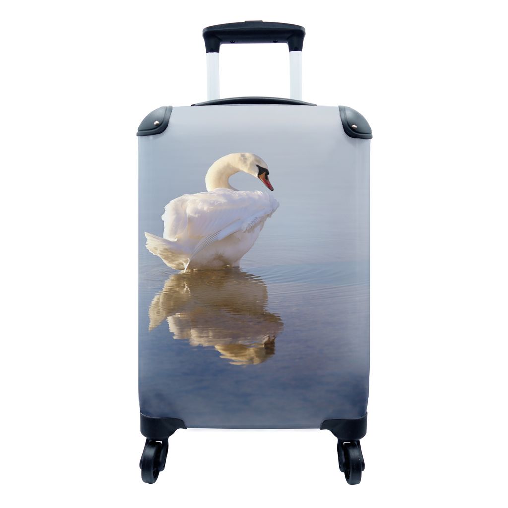 MuchoWow Koffer Handgepäck Trolley Rollkoffer Kleine Reisekoffer mit 4 Rollen - Schwan - Vogel - Wasser - Cabin Size < 55x40x23 cm & 55x40x20 cm...