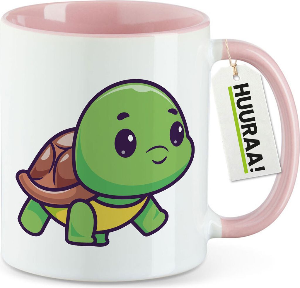 Huuraa Kaffeetasse Baby Schildkröte Comic 330ml Rosa Keramik Kaffeebecher Geschenkidee