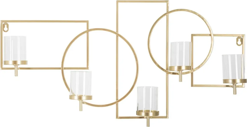 Portacandele Decorativo Muro Oro - Metallo e Vetro 70x36x8,5 cm
