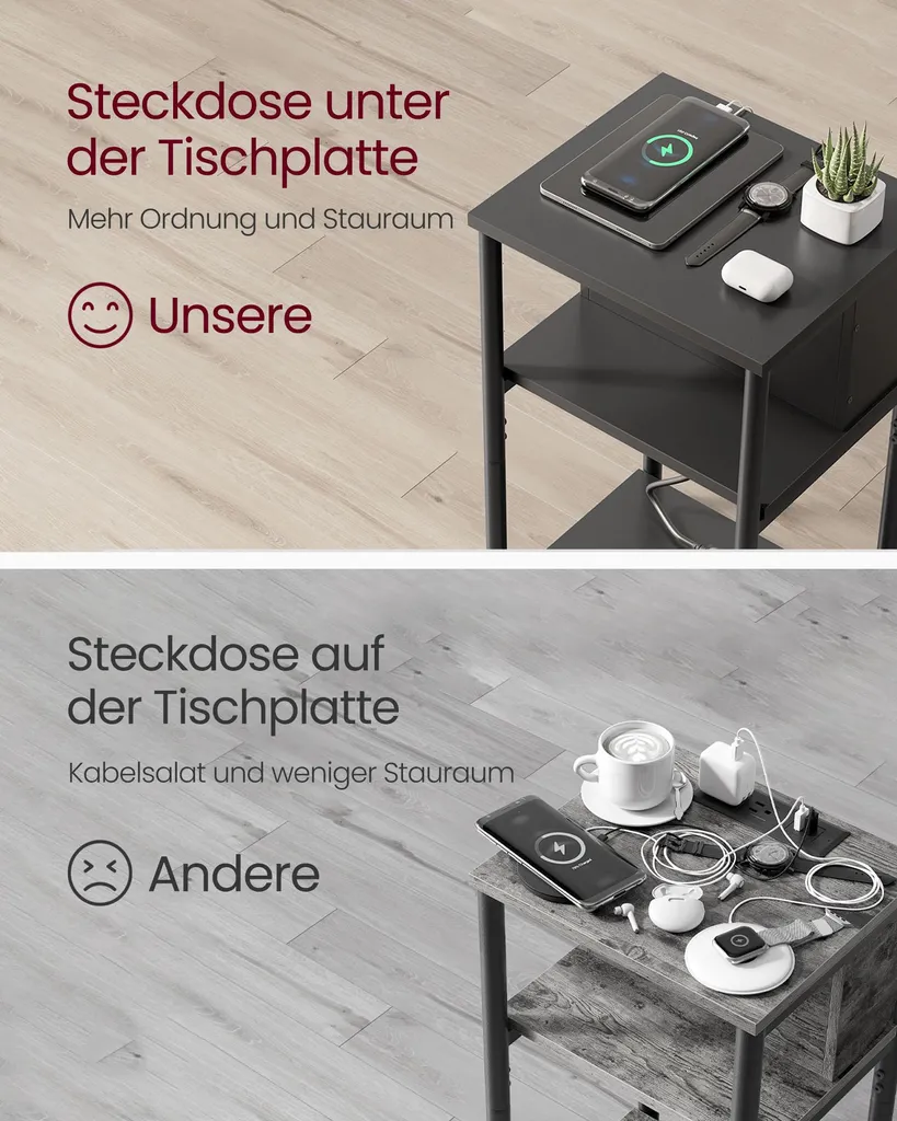 Bout de canapé avec prises AC et USB noir - Support pour pc et mobile - 4