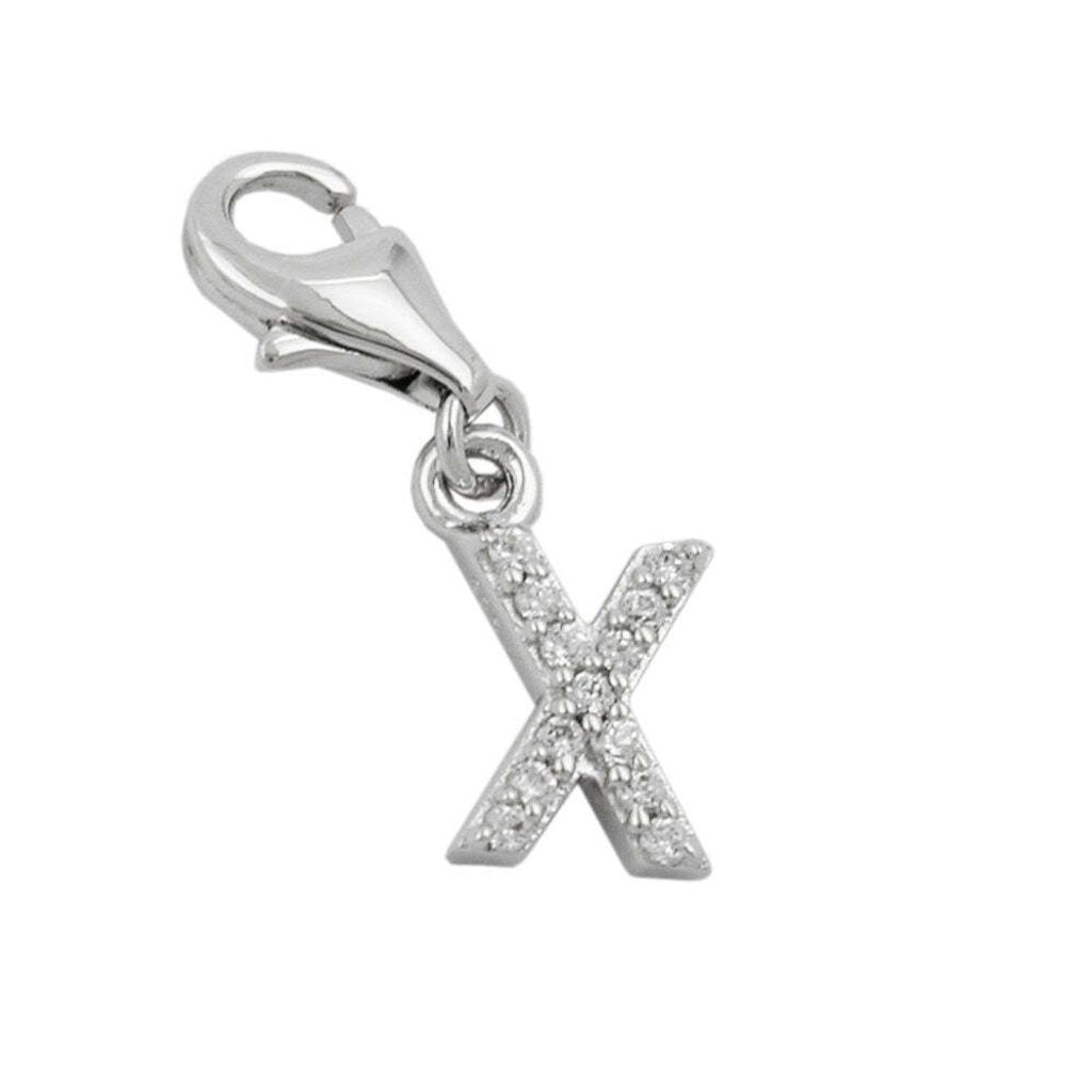 Anhänger 11x6mm Charm Buchstabe X mit Zirkonias glänzend rhodiniert Silber 925 silber 11x6mm