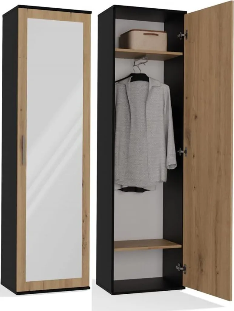 Meuble d'entrée vestiaire avec miroir 180cm Anthracite et Chêne BDW