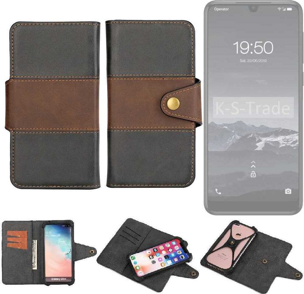 K-S-Trade Handyhülle Schutzhülle Hülle Bookstyle Wallet-Case kompatibel mit Qilive Q3 Bumper Rundumschutz schwarz-braun 1x