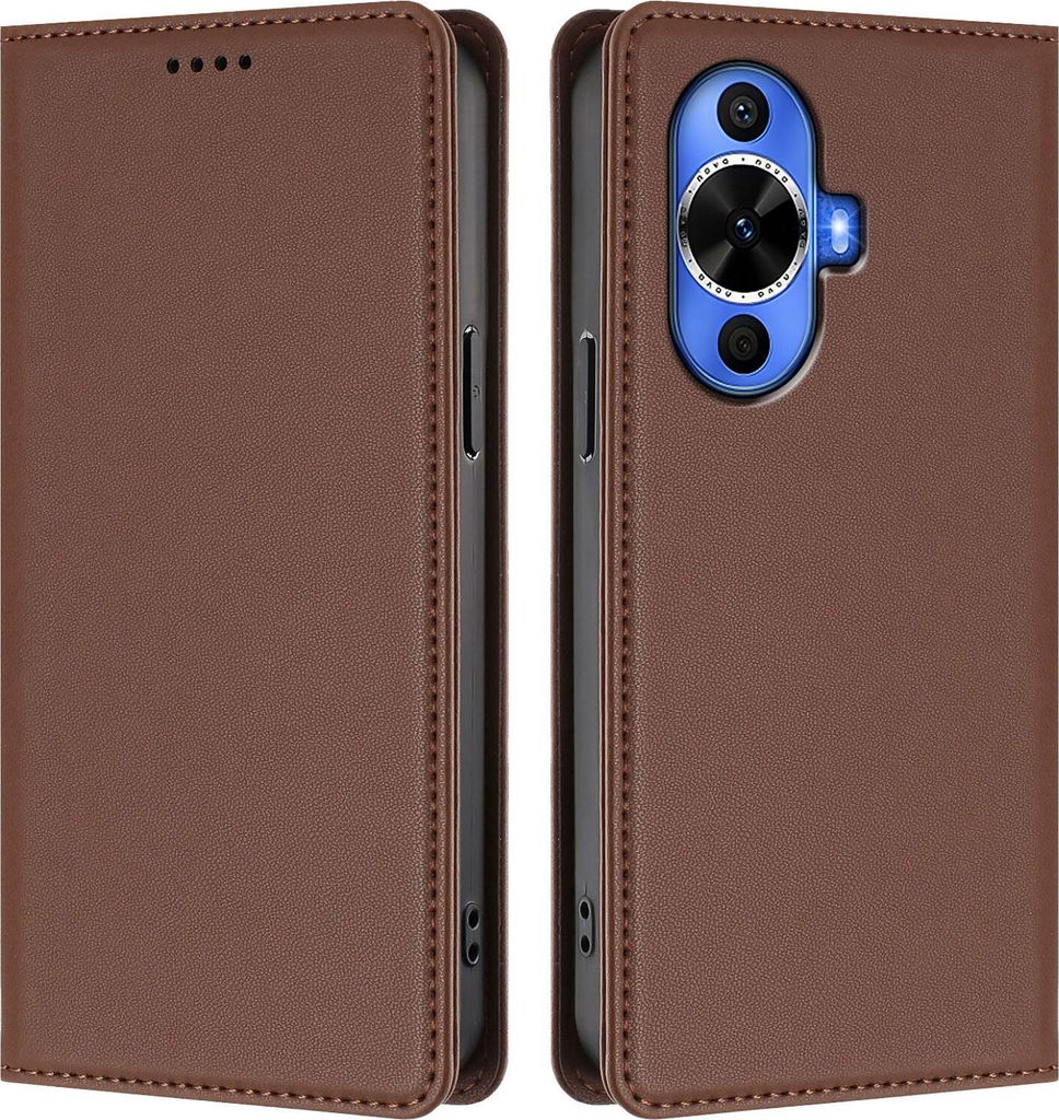 Handyhülle für Huawei Nova 12S, Kunstleder Klapphülle Stoßfeste Magnetische Hülle mit Ständer Braun