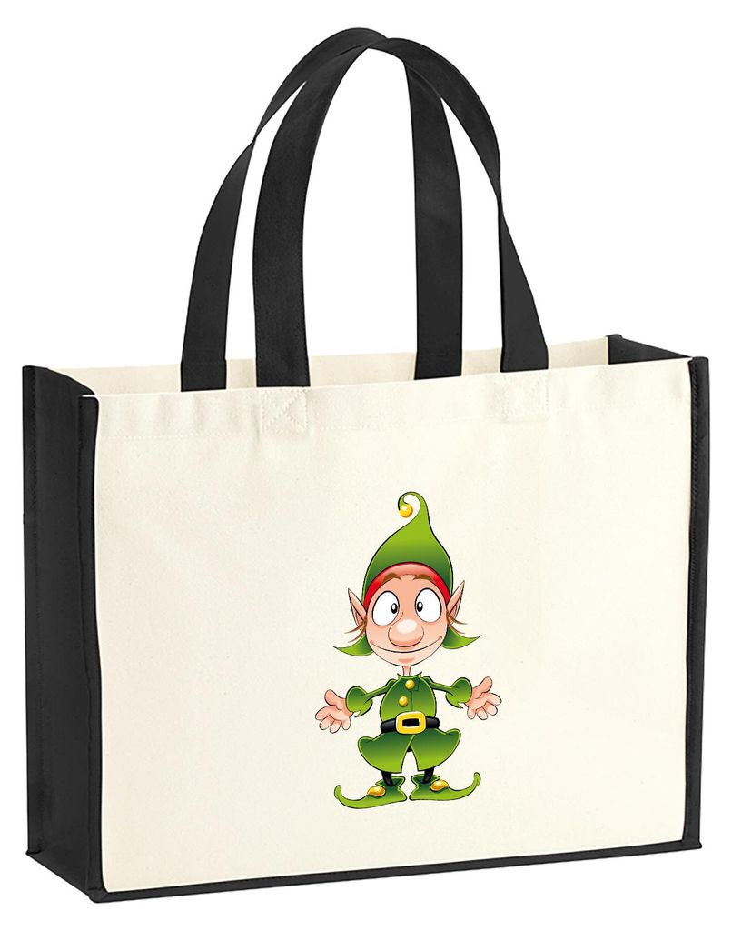 Huuraa Jutetasche Kobold Fabelwesen 21 Liter Black Jute und Baumwolle Einkaufstasche Geschenkidee