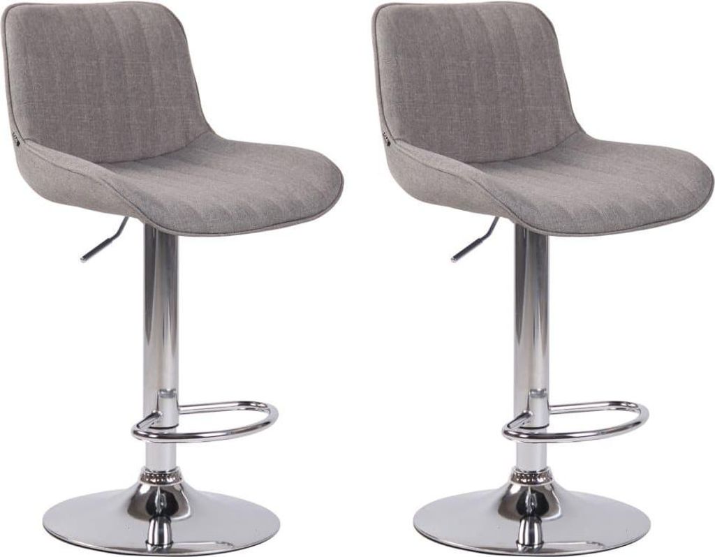 2-teiliges Barhocker-Set - Hochhocker - Bequeme, verstellbare Sitzhöhe 60-82 cm, Stoff | Farbe: Grau | Grundfarbe: Chrom