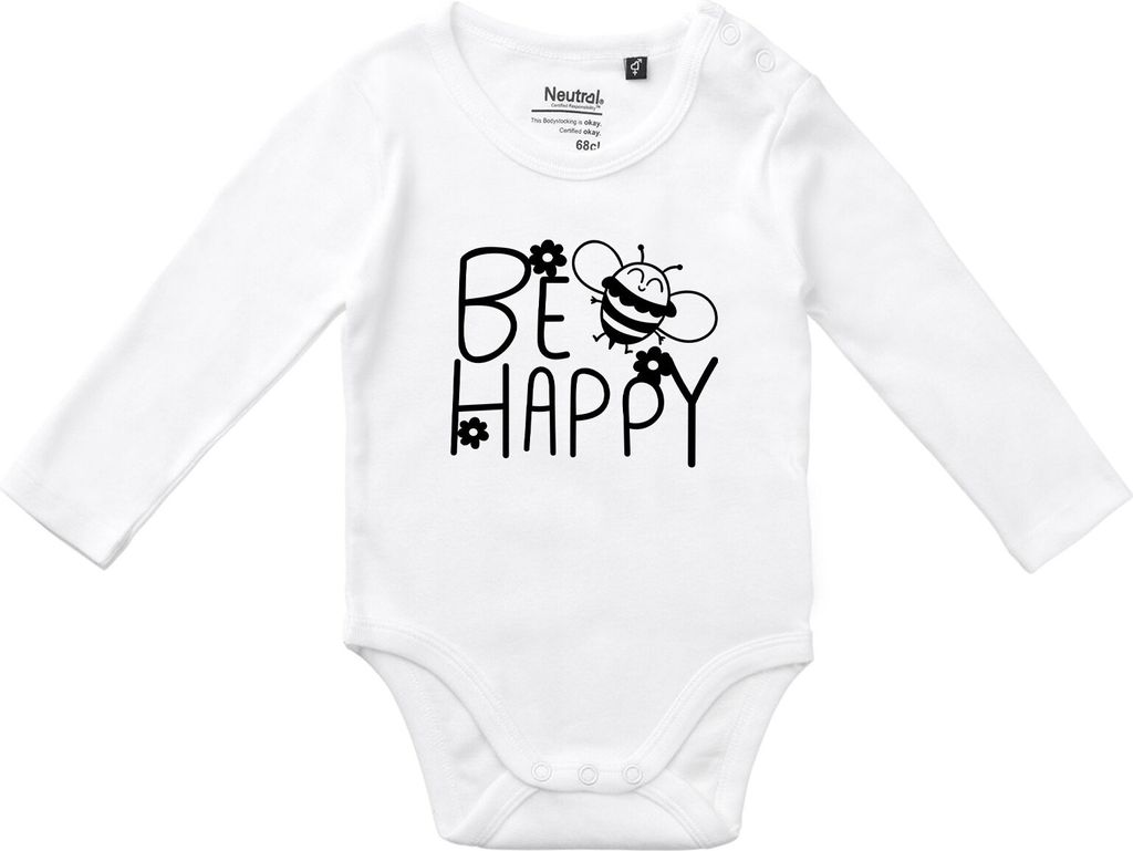 Huuraa Baby Body Be Happy Biene 62 White Baumwolle Fairtrade Langarmbody Geschenkidee