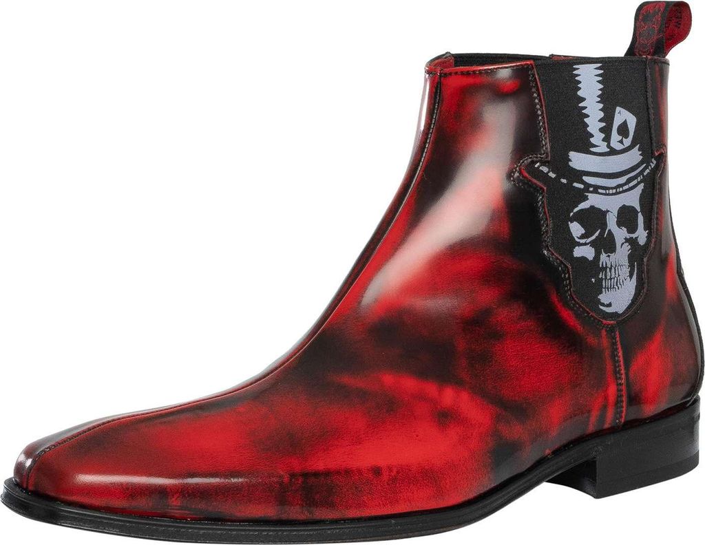 Jeffery West Totenkopf-Chelsea-Stiefel aus poliertem Leder, Rot 41 EU