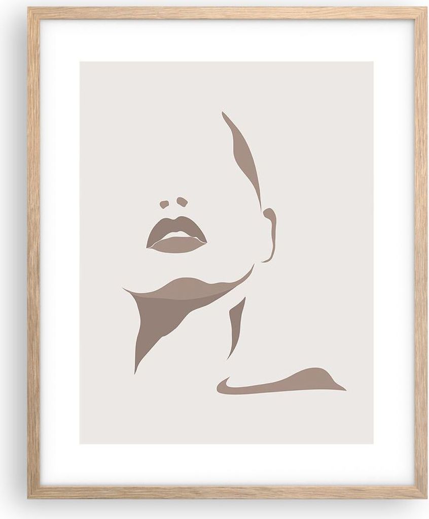 Gerahmtes Poster - Rahmen in heller Eiche - Boho Frau Mund - 40x50 cm - Wand Bild - Wanddeko - Wandbilder - Kunstposter - Wandposter - Bilderrahmen...