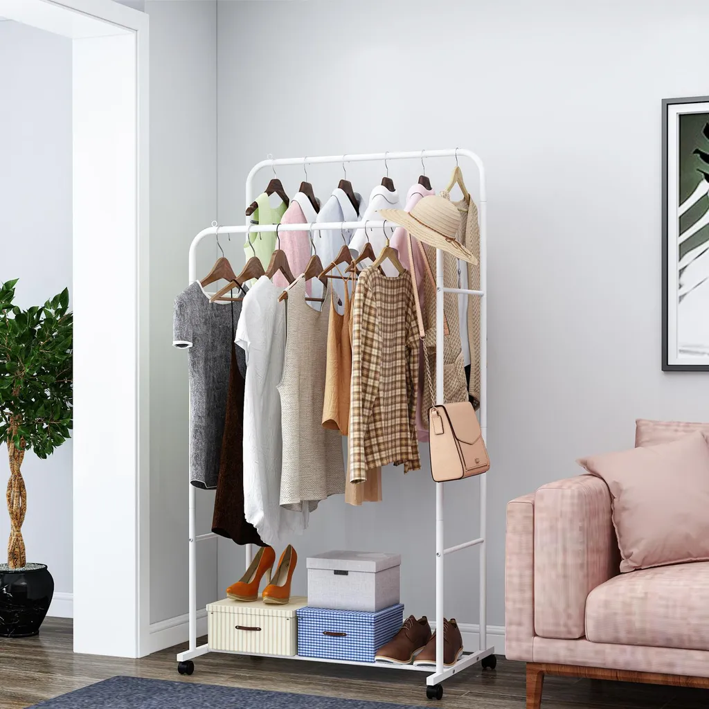 Dressing ouvert mobile avec 2 tringles pour chambre et petit espace