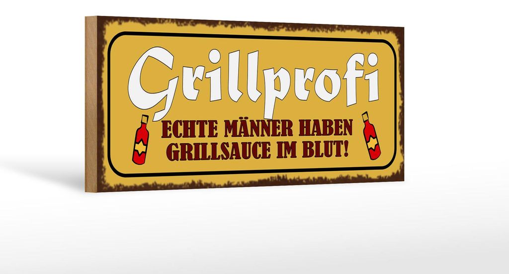 Holzschild Spruch 27x10cm Grillprofi echte Männer im Blut Produktbild 