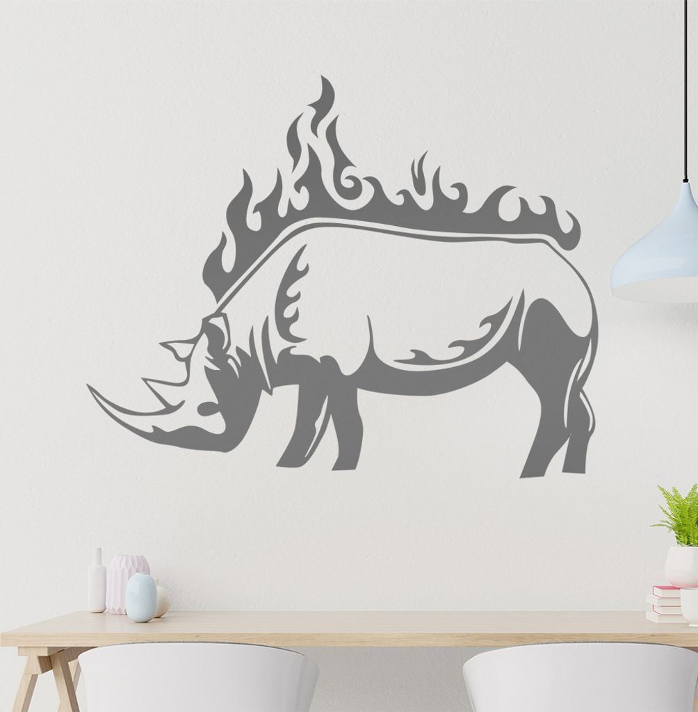 Nashorn Flammen Wandtattoo in 6 Größen - Wandaufkleber Wall Sticker - Dekoration, Küche, Wohnzimmer, Schlafzimmer, Badezimmer
