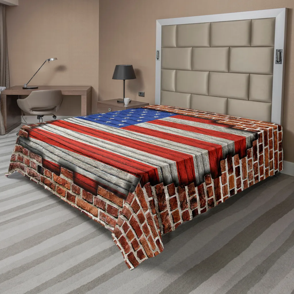 Drap de lit décoratif vintage thème USA en tissu doux pour lit double