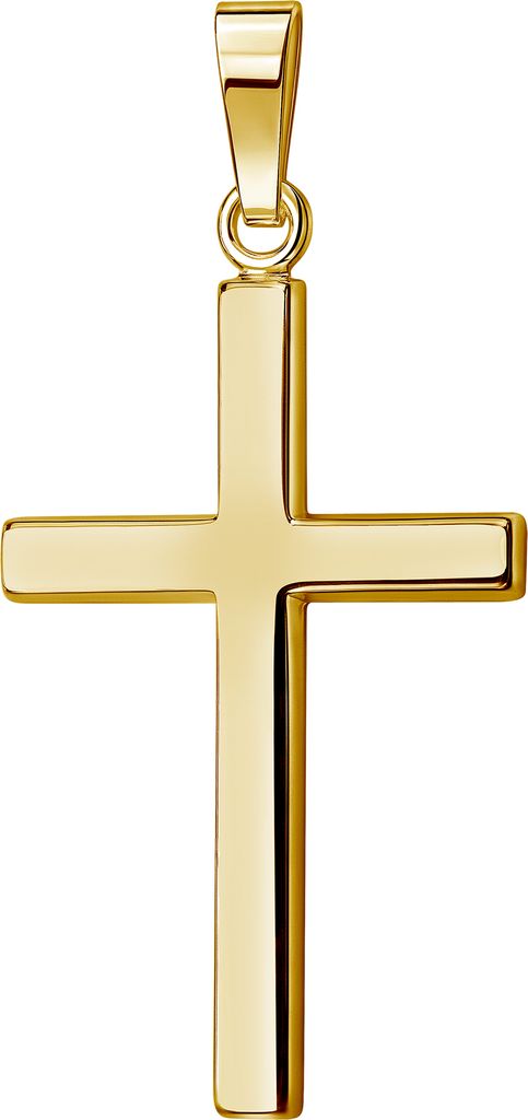 Kreuz-Anhänger 585 Gold 14 Karat / 8 K Goldkreuz in Hochglanz poliert für Damen und Herren als Kettenanhänger + Schmuck-Etui und Zertifikat