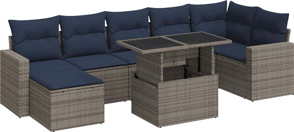 vidaXL 8-tlg. Garten-Sofagarnitur mit Kissen Grau Poly Rattan Akazie