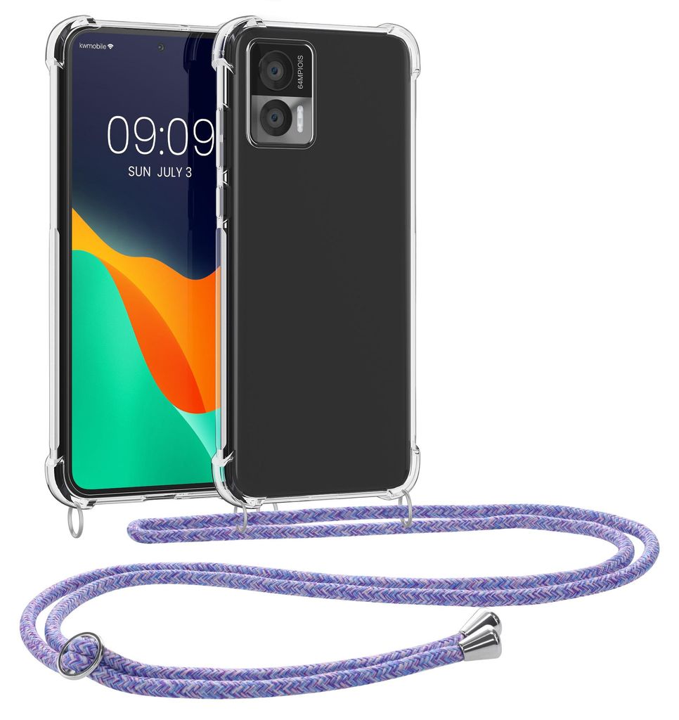 kwmobile Necklace Case kompatibel mit Motorola Edge 30 Neo Hülle - Silikon Cover mit Handykette - Band Handyhülle Lavendel Violett Hellblau
