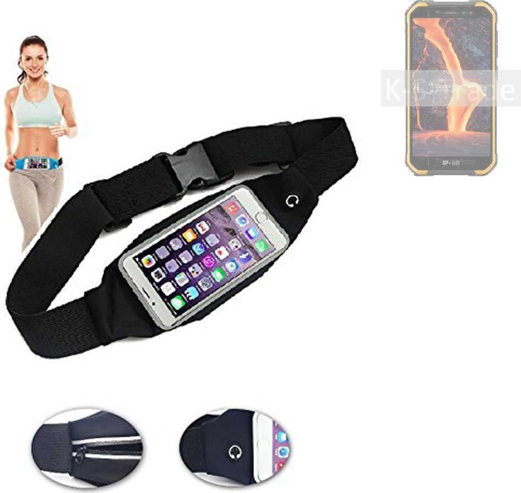 K-S-Trade Jogging-Armband kompatibel mit Ulefone Armor X6 Pro Gürteltasche Umhängetasche Bauchtasche schwarz Sport Running Jogging Fitness Laufen