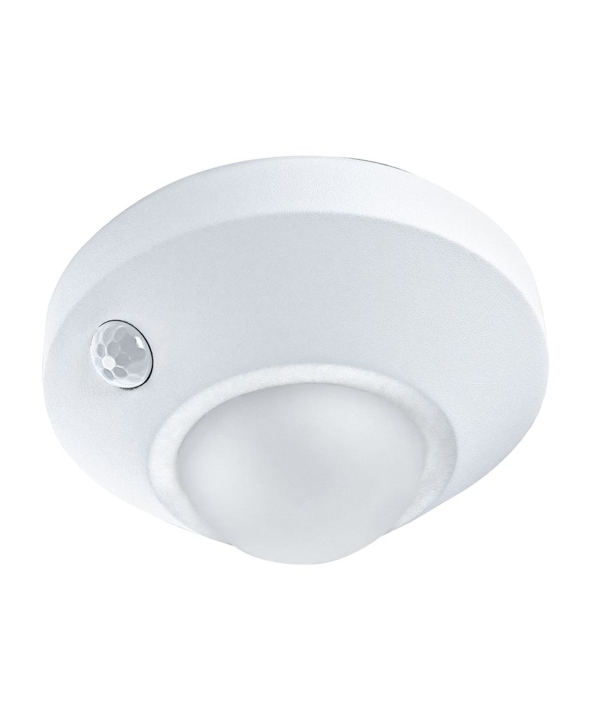 A white ceiling-mounted motion sensor light.